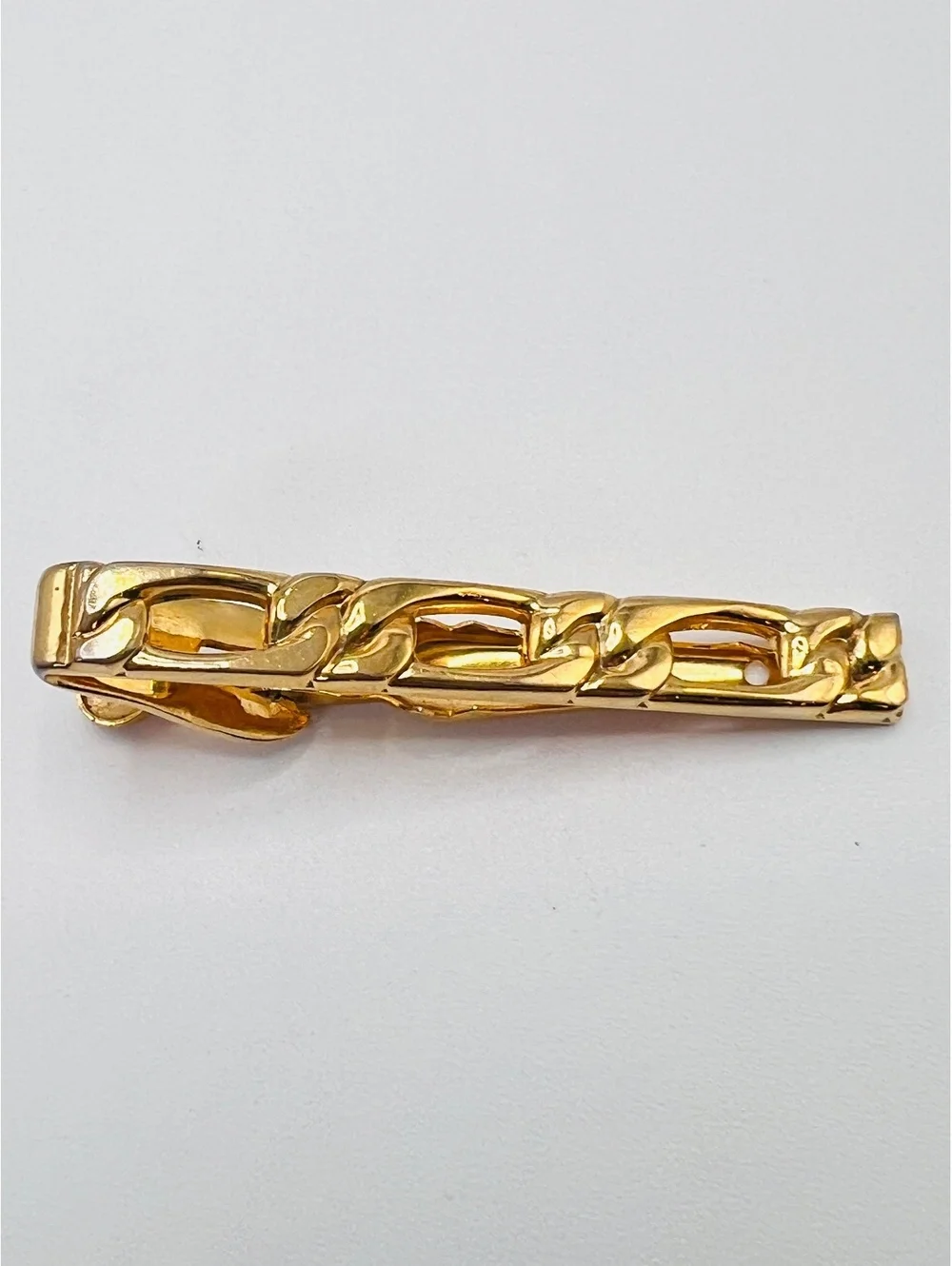 Vintage Dante Gold Tone Geometric Link Tie Clip Bar 2” Signed D